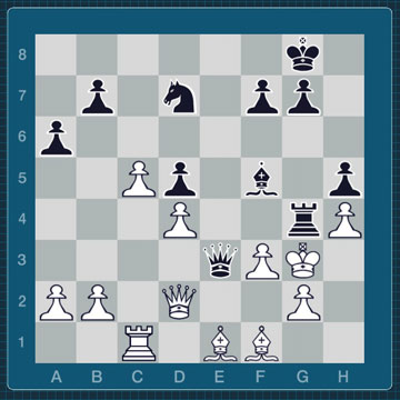 Позиция после 27-го хода черных. 27...Лg4+