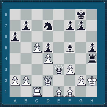 Позиция после 28-го хода черных. 28...Л:h4+