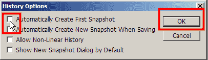 � ����������� ����, ������� ������� Automatically Create First Snapshot (������������� ��������� ������ ������).