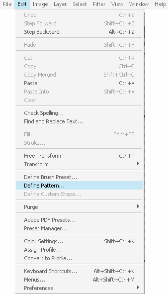 ��������� � ���� Edit - define pattern (�������������� - ���������� ��������/����).