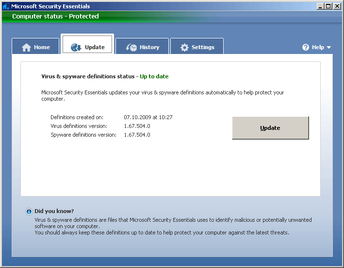 Microsoft Security Essentials. ������� ���������� (Update).